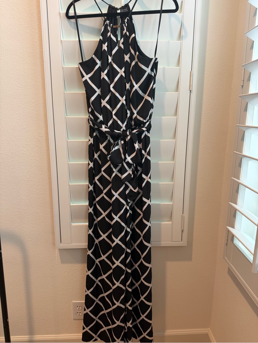 Tahari Black and White Halter Jumpsuit with Tie Waist